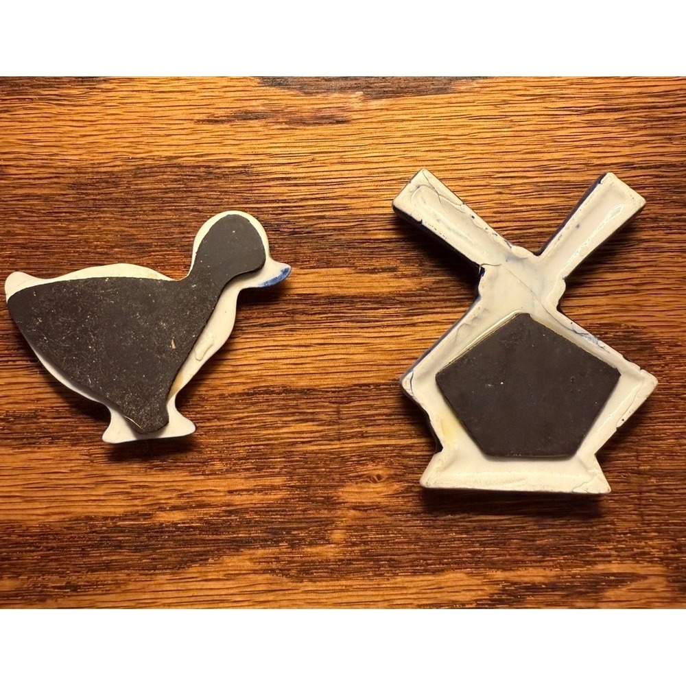Vintage Delft Blue Style Dutch Windmill Duck Ceramic Refrigerator Magnets Set 2 - Picture 4 of 7